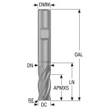 Seco Tools 10053307 | 6.00mm Diameter x 6.00mm Shank x 0.50mm Radius x 57.00mm OAL 4 Flute 35 Degree Helix Angle SIRON-A Coated Carbide Corner Radius End Mill