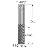 Seco Tools 10228400 | 20.00mm Diameter x 20.00mm Shank x 2.00mm Radius x 105.00mm OAL 9 Flute 38 Degree Helix Angle HXT Coated Carbide Corner Radius End Mill