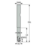 Seco Tools 02928327 | JS533060E2B.3Z3 6.00mm Diameter x 6.00mm Shank x 3.00mm Corner Radius x 63.00mm OAL x 30 Degree Helix Angle 3 Flute NXT Coated Carbide Ball End Mill