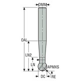 Seco Tools 00040371 | 160120 12.00mm Diameter x 12.00mm Shank x 6.00mm Corner Radius x 125.00mm OAL x 15 Degree Helix Angle 4 Flute MEGA Coated Carbide Ball End Mill