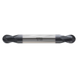YG1 E5H98007 | 7/64" Diameter x 1/8" Shank x 3/16" LOC x 1-1/2" OAL x 0.055" Radius x 30 Degree Helix Angle 2 Flute Bright Coated Carbide E5H98 Double Ended Ball End Mill