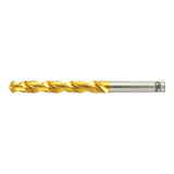 OSG 62555 | EX-GOLD 5.50mm Drill Size x 6.00mm Shank x 57.00mm Flute Length x 101.00mm OAL x 120 Degree Point Angle 2 Flute TiN Coated HSSE 1600 Jobber Length Drill Bit