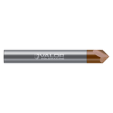 Valor V546206-X | 1/8" Shank x 0.010" Tip x 0.063" LOC x 1-1/2" OAL x 90 Degree Included Angle 2 Flute Val-Max X Coated Pointed Chamfer Cutter