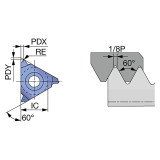 Tungaloy 6953045 | 16ER14UNJ AH8015 14 TPI x 1.81mm Pitch x 9.52mm Circle Diameter x 0.30mm Radius AlTiN Coated Carbide Laydown Threading Insert