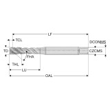 Seco Tools 10280315 | T32-R40N08C93-5-40-21R 0.125" Thread Diameter x 0.141" Shank x 0.059" Tap Length 3 Flute TiAIN+TiN Coated HSS-E-PM Cylindrical T32 Spiral Flute Tap
