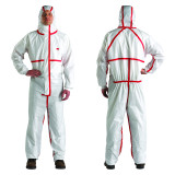 3M 7100256138 | Quadruple Extra Large Chemical Protective Coverall - White + Red
