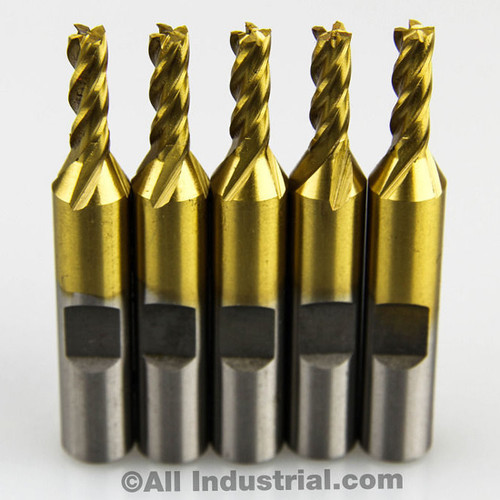 All Industrial 14502 | 3/16" Diameter x 3/8" Shank x 2-3/8" OAL 4 Flute TiN High Speed Steel Square End Mill