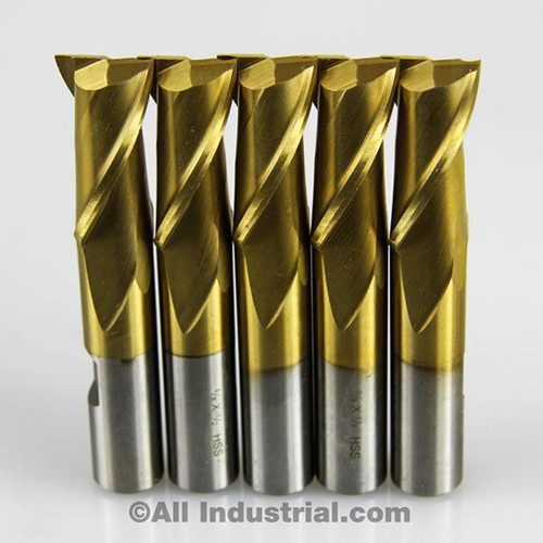 All Industrial 14034 | 5/8" X 1/2" X 1-1/8" X 3-1/8" TIN HSS 2 FLUTE SINGLE END MILL C.C.