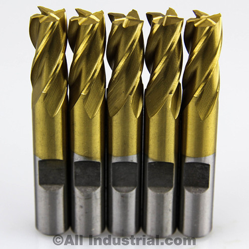 All Industrial 14508 | 3/8" X 3/8" X 3/4" X 2-1/2" 4 Flute High Speed Steel TiN Single End Mill