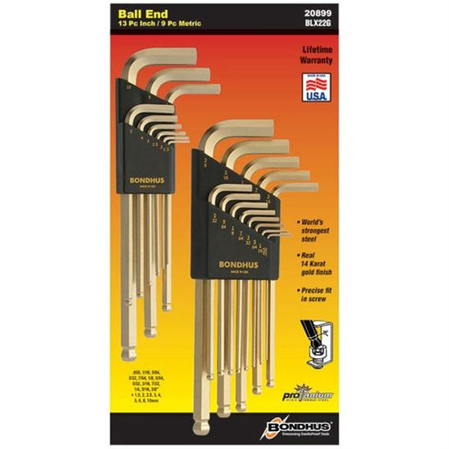 Bondhus 20899 | 22pc GoldGuard 14K Gold Plated BallDriver L-Wrench Set