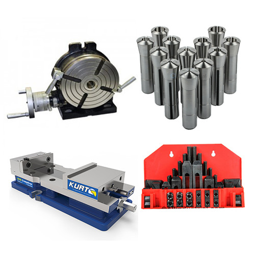 All Industrial 45010 | Bridgeport Type Milling Machine Kit - 8" H/V Rotary Table, Kurt DX6 Vise, 12 Pc. R8 Collet Set & 58 Pc. 5/8" Clamping Kit