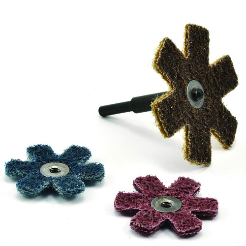 Superior Abrasives 28840 | SHUR-BRITE 3" x 1/4"-20 Very Fine Finish Duty Surface Conditioning Mandrel Mounted Star