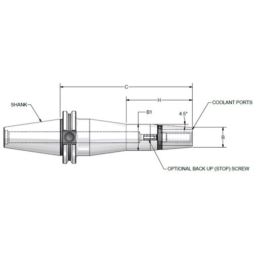 Parlec C50A-50SF630-9C | 1/2" Hole Diameter x 6.30" Projection CAT50 0.94" Nose Diameter 25,000 RPM Through Coolant Shrink Fit Tool Holder & Adapter