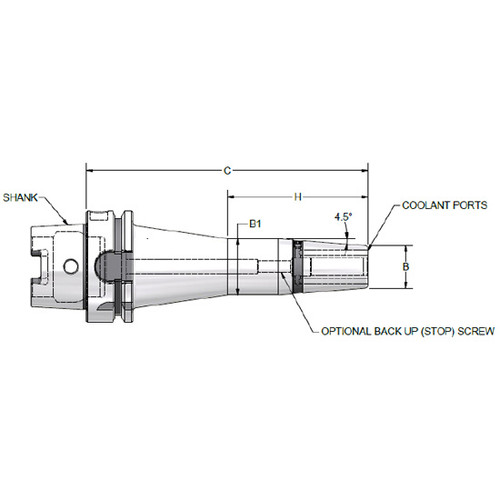 Parlec H63A-25SF315-9C | 1/4" Hole Diameter x 3.15" Projection HSK63A 0.83 Nose Diameter 25,000 RPM Through Coolant Shrink Fit Tool Holder & Adapter