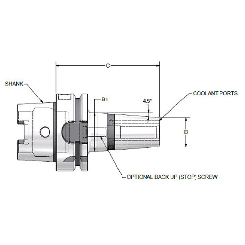 Parlec H63A-M08SF80-9C | 8mm Hole Diameter x 80mm Projection HSK63A 21mm Nose Diameter 25,000 RPM Through Coolant Shrink Fit Tool Holder & Adapter