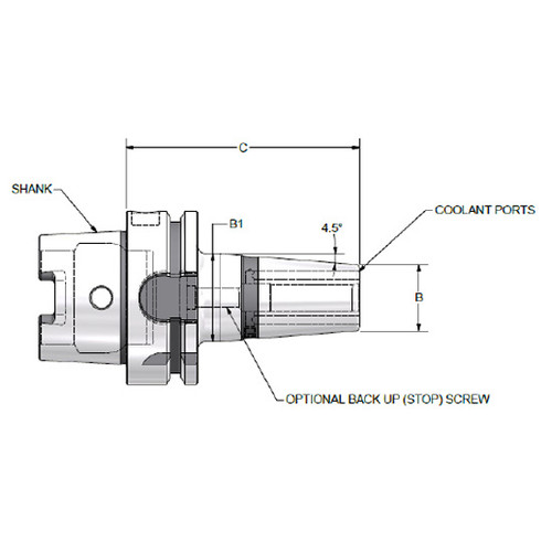 Parlec H63A-M20SF130-9C | 20mm Hole Diameter x 130mm Projection HSK63A 27mm Nose Diameter 25,000 RPM Through Coolant Shrink Fit Tool Holder & Adapter