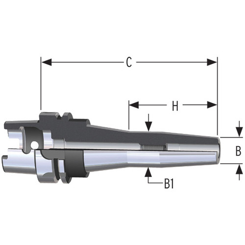 Parlec H100A-25SF630-9C | 1/4" Hole Diameter x 6.30" Projection HSK100A 0.83" Nose Diameter 25,000 RPM Through Coolant Shrink Fit Tool Holder & Adapter