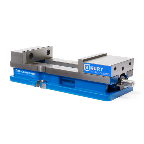 Angled view of Kurt DX6 6-inch precision machine vise for milling and industrial workholding
