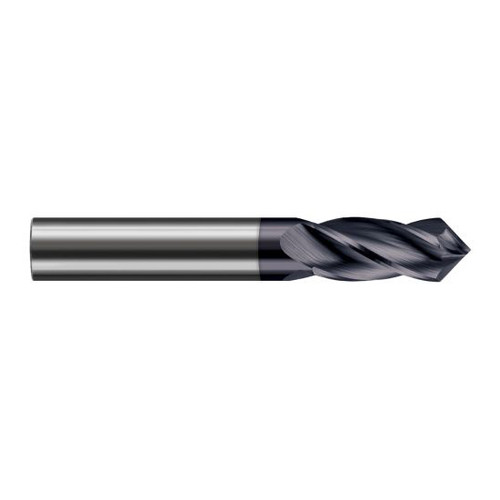 Harvey Tool 881106-C6 | 3/32" Diameter x 1/8" Shank x 3/8" LOC 90 Degree Point Angle 4FL AlTiN Nano Coated Solid Carbide Drill Mill