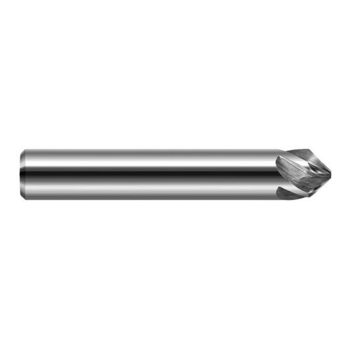 Harvey Tool 897208 | 45 Degree Angle per Side 0.0420" LOC x 0.1250" Shank Uncoated Solid Carbide Deburring Chamfer Mill