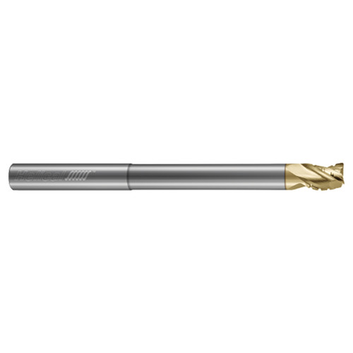 Helical Solutions 82168 | H35ALV-C-RN-100-30250-R.010 1/4" Diameter x 1/4" Shank x 3/8" LOC x 2-1/2" Reach x 4" OAL x 0.010" Corner Radius 3 Flute Zplus Coated Solid Carbide Reduced Neck Roughing End Mill For Aluminum