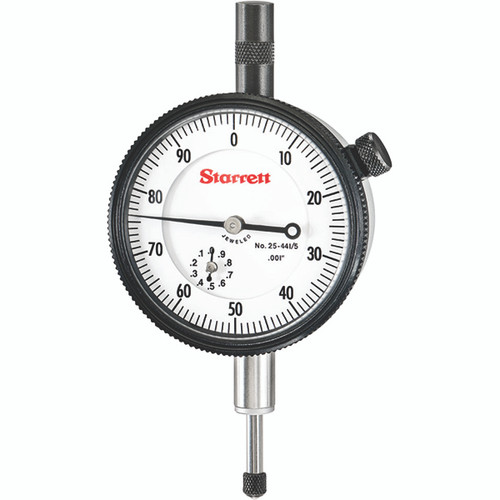 Starrett 25-441/5J WCSC | 1/2" Dial Indicator 0.0010" Graduation White Dial