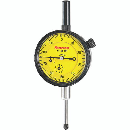 Starrett 25-881J WCSC | 63/64" Dial Indicator 0.0004" Graduation Yellow Dial