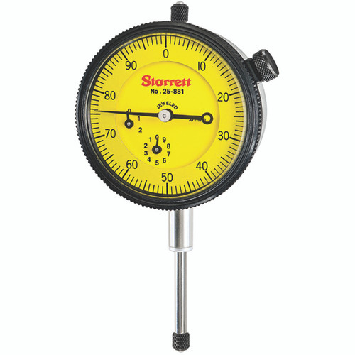 Starrett 25-881J-8 | 63/64" Dial Indicator 0.0004" Graduation Yellow Dial