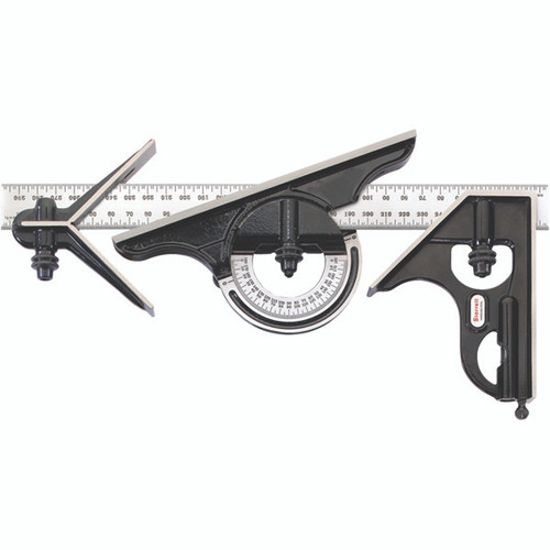 Starrett 434M-300 | 4 Pc. 300mm Hardened Steel Blade Combination Square 35 Graduation with Square, Center, Protractor Head