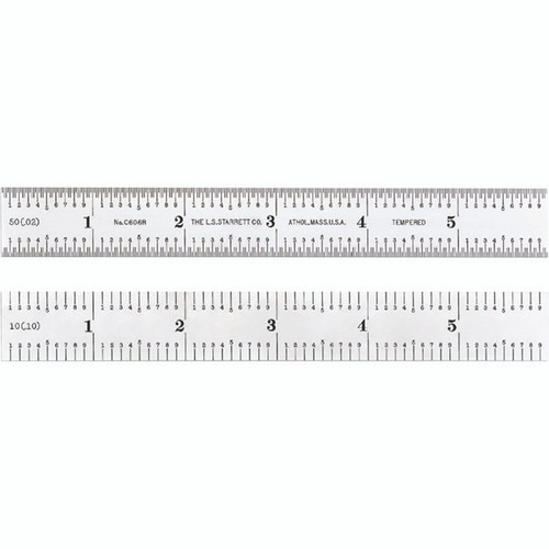Starrett C606R-12 | 12" Spring-Tempered Steel Rule 1/50", 1/10" Graduation