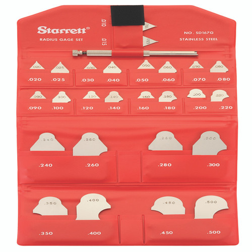 Starrett SD167GHZ | 1/64" - 1/32", 1/32" - 3/32", 1/8" - 19/64", 11/32" - 1/2" Satin Coated Steel Radius Gage