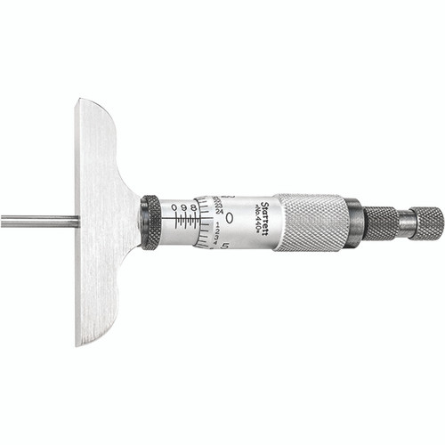 Starrett 440Z-3RL | 0"-3" Range Depth Micrometer 0.0010" Graduation 2-1/2" Base Length Ratchet Thimble