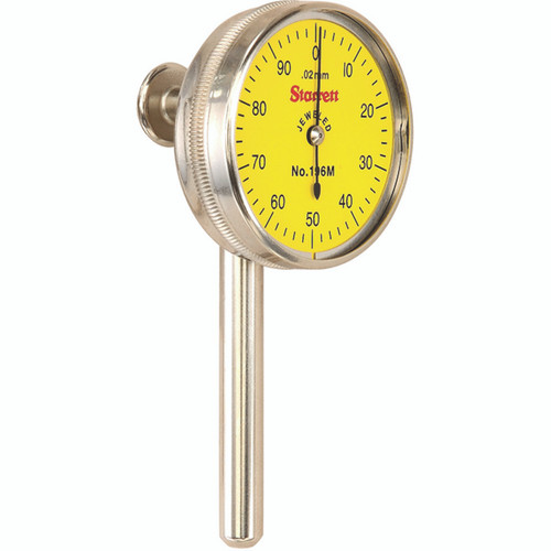 Starrett 196MB1 | 5mm Range x 0-100 Reading x 0.02mm Graduation Yellow Dial Back Plunger Dial Test Indicator