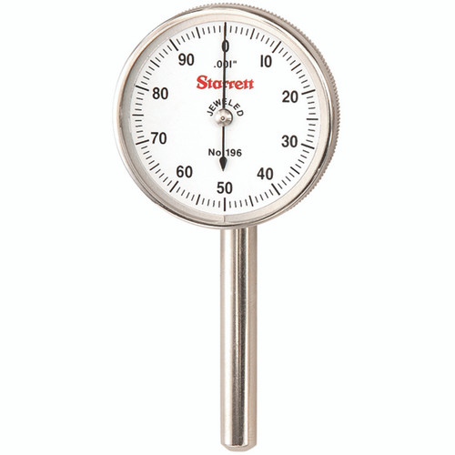 Starrett 196B1 | 0.2000" Range x 0-100 Reading x 0.0010" Graduation White Dial Back Plunger Dial Test Indicator