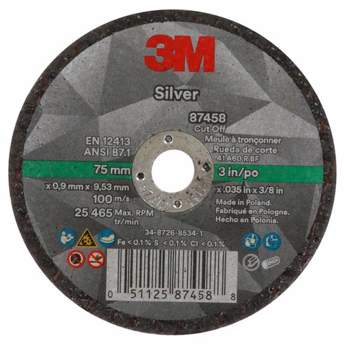 3M 7100138406 | 3.000" Diameter x 60+ Grit 25465.0 RPM Precision Shaped Ceramic Cut-Off Wheel - Black