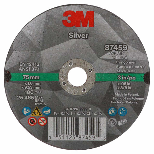 3M 7100139208 | 3.000" Diameter x 60+ Grit 25465.0 RPM Precision Shaped Ceramic Cut-Off Wheel - Black