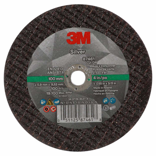 3M 7100139212 | 4.000" Diameter x 60+ Grit 191000 RPM Precision Shaped Ceramic Cut-Off Wheel - Black