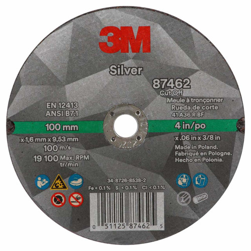 3M 7100139214 | 4.000" Diameter x 60+ Grit 191000 RPM Precision Shaped Ceramic Cut-Off Wheel - Black