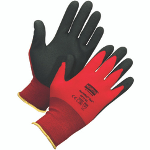 North Safety NF11/9L | Large Palm and Fingertips Coated Knit Wrist Cuff Red Nylon Gloves