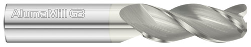 Fullerton Tool 27362 | 3/8" Diameter x 3/8" Shank x 1" LOC x 3" OAL 3 Flute FC5 Solid Carbide Corner Radius End Mill