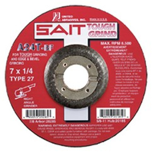United Abrasives 20060 | 4-1/2" Diameter x 7/8" Hole x 1/4" Thickness 24 Grit Very Coarse Grade Aluminum Oxide Type 27 Depressed Center Wheel