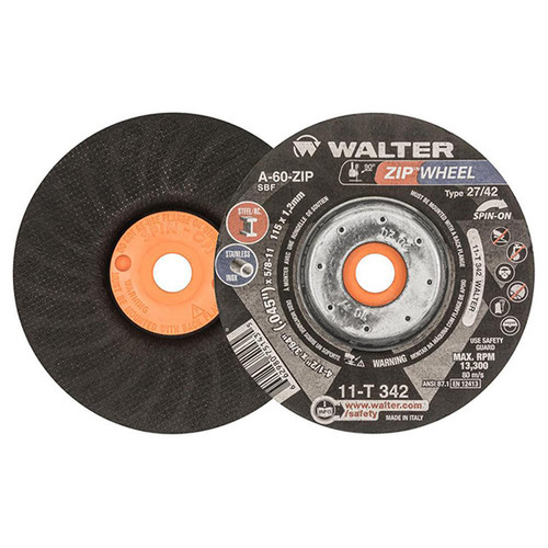 Walter Surface Tech 11T342 | 4-1/2" Diameter x 5/8" Hole x 3/64" Thickness 60 Grit Aluminum Oxide Type 1 Cutoff Wheel