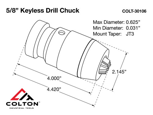 Colton 5/8" Keyless Drill Chuck Line Drawing