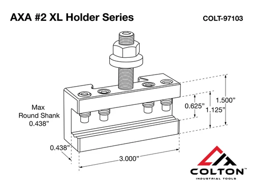 Colton Industrial Tools 97103 | AXA #2 XL Extra Capacity (5/8") Turning & Facing Quick Change Tool Holder 250-102XL With Upgraded ZiN Coated Hardware