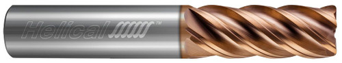 Photograph of a Helical Solutions 82989 |HEV-M-50312-R.030 0.3125" (5/16) Cutter DIA x 0.3125" (5/16) Shank DIA x 0.0300" Radius x 1.0000" (1) Length of Cut x 3.0000" (3) Overall Length Carbide Corner Radius End Mill for Stainless and High Temp, 5 Flutes, TPLUS Coated - (HEV-M-50312-R.030)