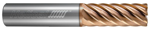 Photograph of a Helical Solutions 83520 |HXF-M-080500-R.030 0.5000" (1/2) Cutter DIA x 0.5000" (1/2) Shank DIA x 0.0300" Radius x 1.6250" (1-5/8) Length of Cut x 3.5000" (3-1/2) Overall Length Carbide Corner Radius End Mill for Stainless and High Temp, 8 Flutes, TPLUS Coated - (HXF-M-080500-R.030)