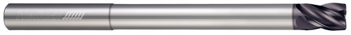 Photograph of a Helical Solutions 83509 |HSV-RN-R-40500-R.010 0.5000" (1/2) Cutter DIA x 0.5000" (1/2) Shank DIA x 0.0100" Radius x 0.6250" (5/8) Length of Cut x 4.0000" (4) Overall Length x 2.2500" (2-1/4) Reach Carbide Corner Radius End Mill for Steel, 4 Flutes, APLUS Coated - (HSV-RN-R-40500-R.010)