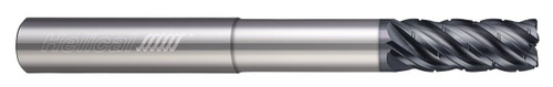 Photograph of a Helical Solutions 82889 |HEV-C-RN-S-50250-R.020 0.2500" (1/4) Cutter DIA x 0.2500" (1/4) Shank DIA x 0.0200" Radius x 0.3750" (3/8) Length of Cut x 4.0000" (4) Overall Length x 0.7500" (3/4) Reach Carbide Corner Radius End Mill for Steel, 5 Flutes, APLUS Coated - (HEV-C-RN-S-50250-R.020)