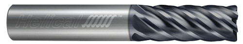 Photograph of a Helical Solutions 83318 |HEV-LX-60375-R.020 0.3750" (3/8) Cutter DIA x 0.3750" (3/8) Shank DIA x 0.0200" Radius x 2.0000" (2) Length of Cut x 4.0000" (4) Overall Length Carbide Corner Radius End Mill for Steel, 6 Flutes, APLUS Coated - (HEV-LX-60375-R.020)