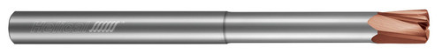 Photograph of a Helical Solutions 83730 |HFV-RN-060-40187 0.1875" (3/16) Cutter DIA x 0.2500" (1/4) Shank DIA x 0.1875" (3/16) Length of Cut x 2.5000" (2-1/2) Overall Length x 1.1250" (1-1/8) Reach Carbide High Feed End Mill, 4 Flutes, TPLUS Coated - (HFV-RN-060-40187)